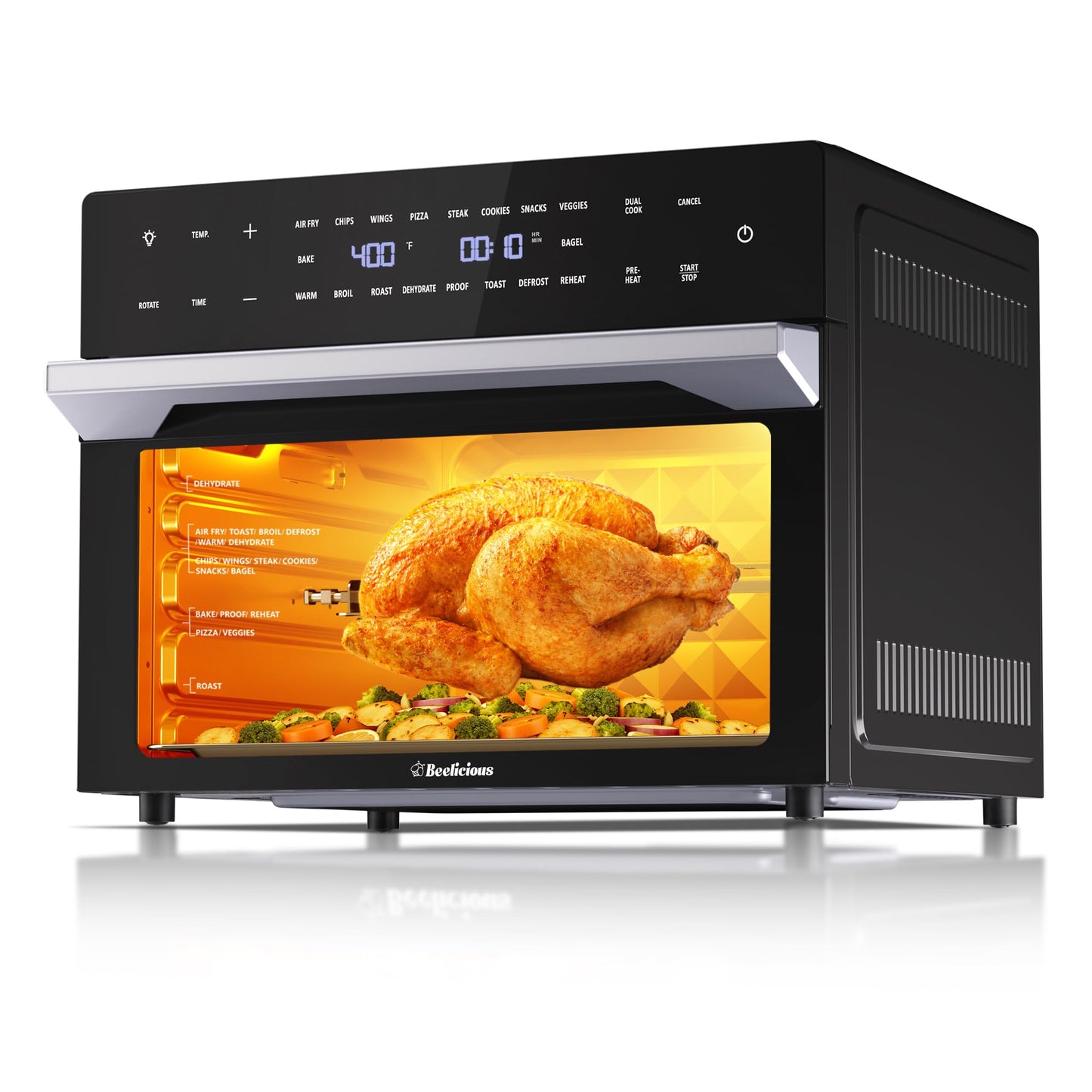 Beelicious 32QT Extra Large Air Fryer, 19-In-1 Air Fryer Toaster Oven Combo with Rotisserie and Dehydrator, Digital Convection Oven Countertop Airfryer Fit 13" Pizza, 6 Accessories, Black