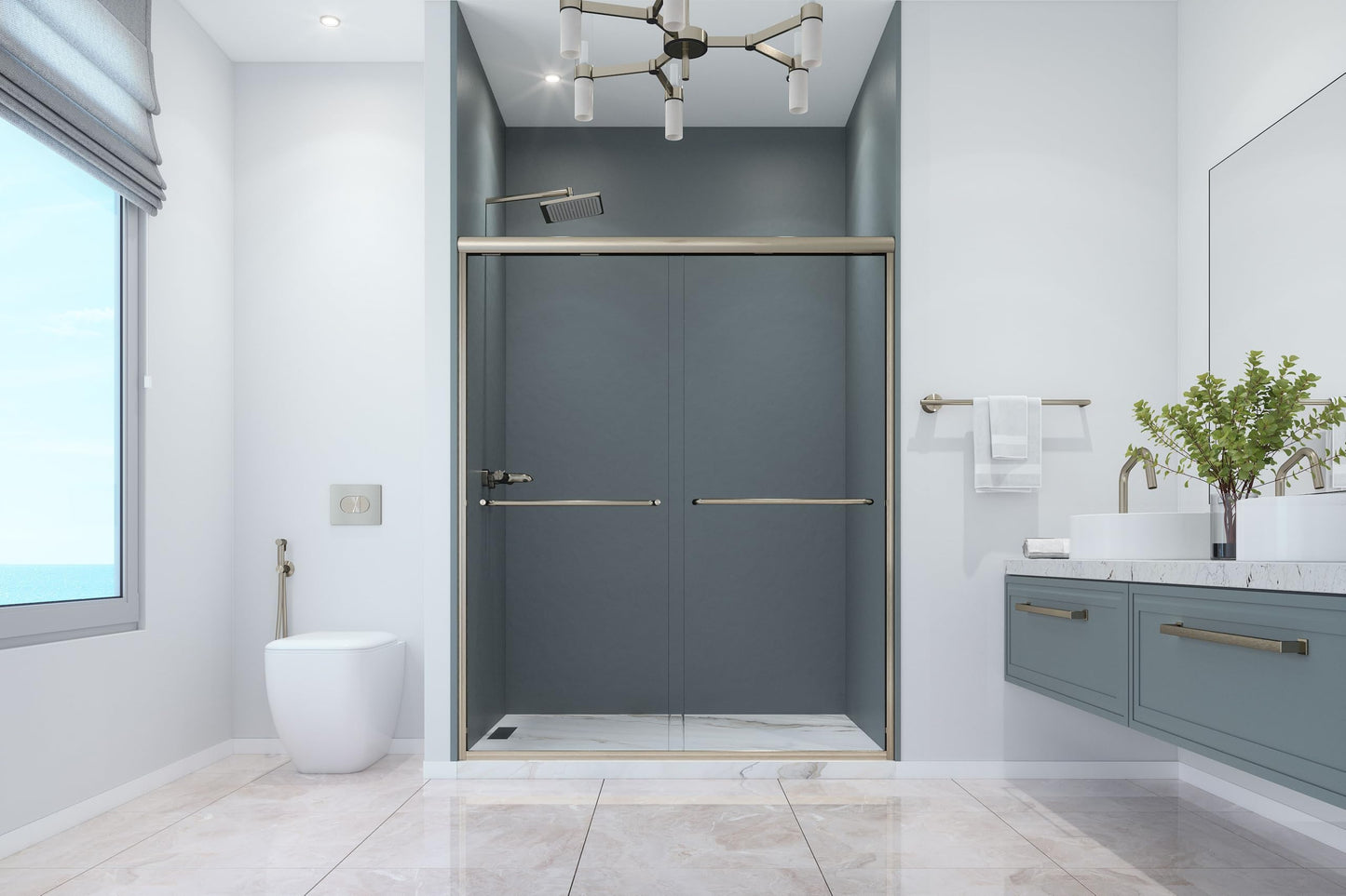 EUROTECH SHOWERS Classic 56-59" W x 72" H Semi-Frameless Double Sliding Glass Shower Door with 1/4" Clear Tempered Safety Glass (Brushed Nickel)