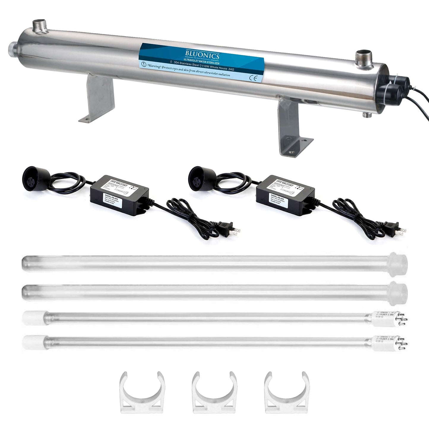 UV Water Filter Whole House Purifier System 110W Ultraviolet Light Lamp, 110V, 24GPM Flow Rate, 1-inch NPT Inlet Outlet Purification by Bluonics