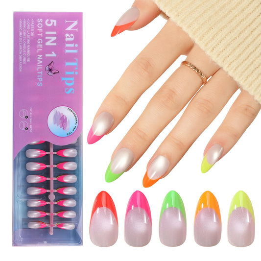 Jellyqueen Cat Eye French Gel Press on Fake Nail Tips, 150Pcs Almond Nail Tips, Multicolor Pink Soft Gel Tips Press on Nails Fake Nails for Nail Art DIY 15 Sizes (A16-03-12 French cat eye)