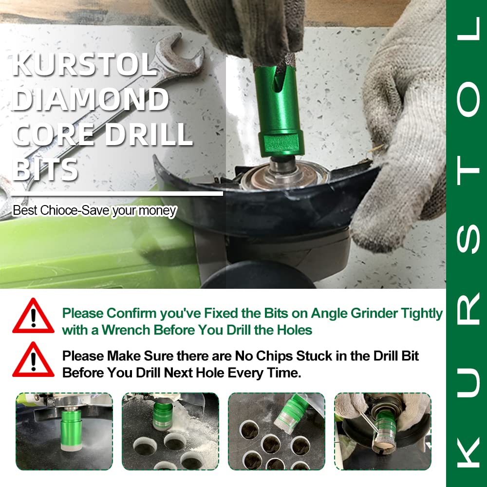 KURSTOL Diamond Core Drill Bits Kit - 11pcs 6/6/6/20/25/35/50mm+2" Beveling Chamfer Bit+3/4" Finger Milling Bit+Triangle Adapter to 5/8-11" Thread+4.5" Cutting disc for Porcelain Ceramic Tile Granite