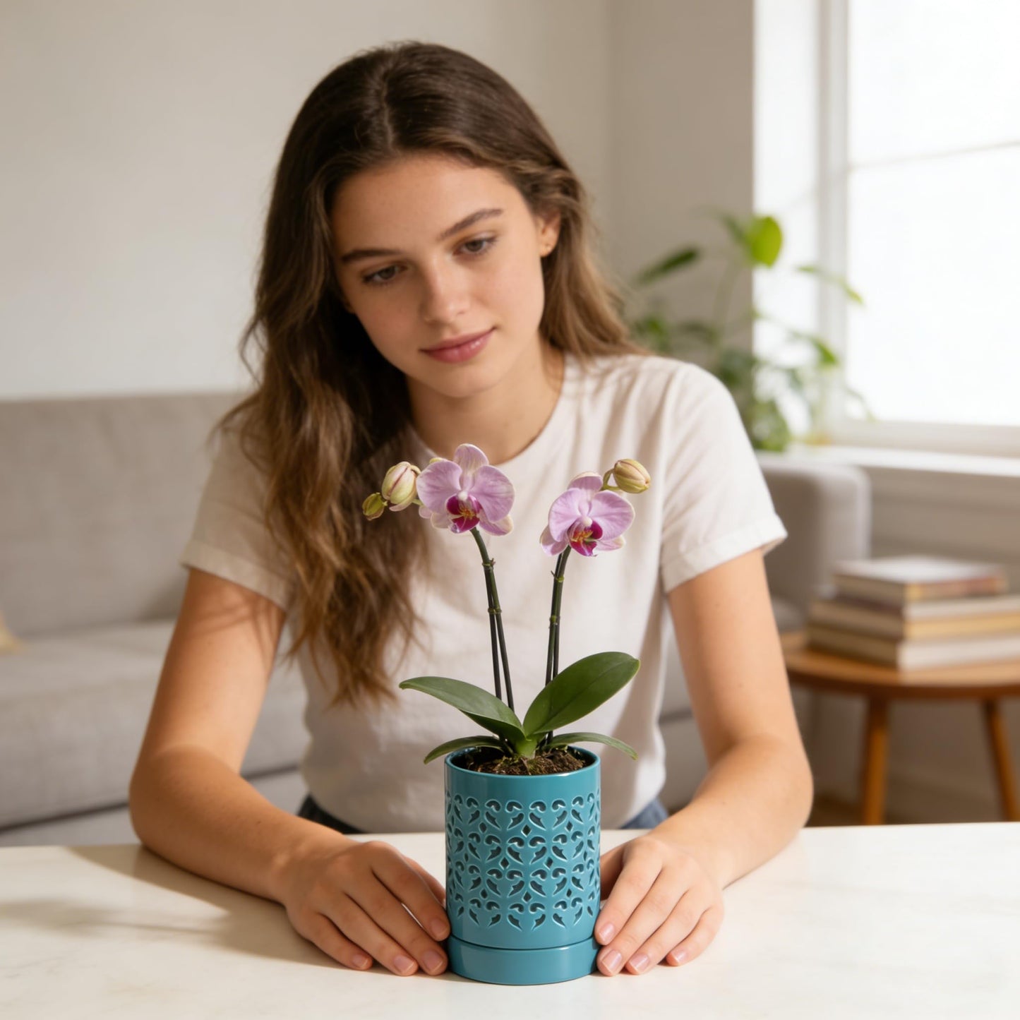 pavtner Ceramic Orchid Pot 4 Inch, Orchid Pots with Holes, Plant Pot for Repotting, Flower Planter Pot Indoor Outdoor, Green Chirstmas Gift for Women.