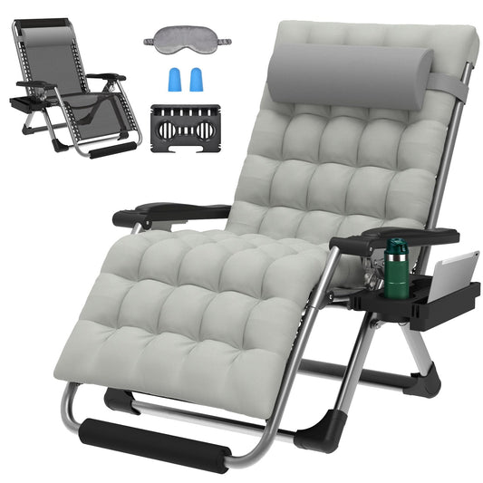 ZENPETIO Oversized Zero Gravity Chair, 33In XXL Zero Gravity Recliner Lounge Chair, Anti Gravity Chair for Indoor and Outdoor, Reclining Camping Chair for Lawn and Patio w/Cushion and Footrest, 500LBS
