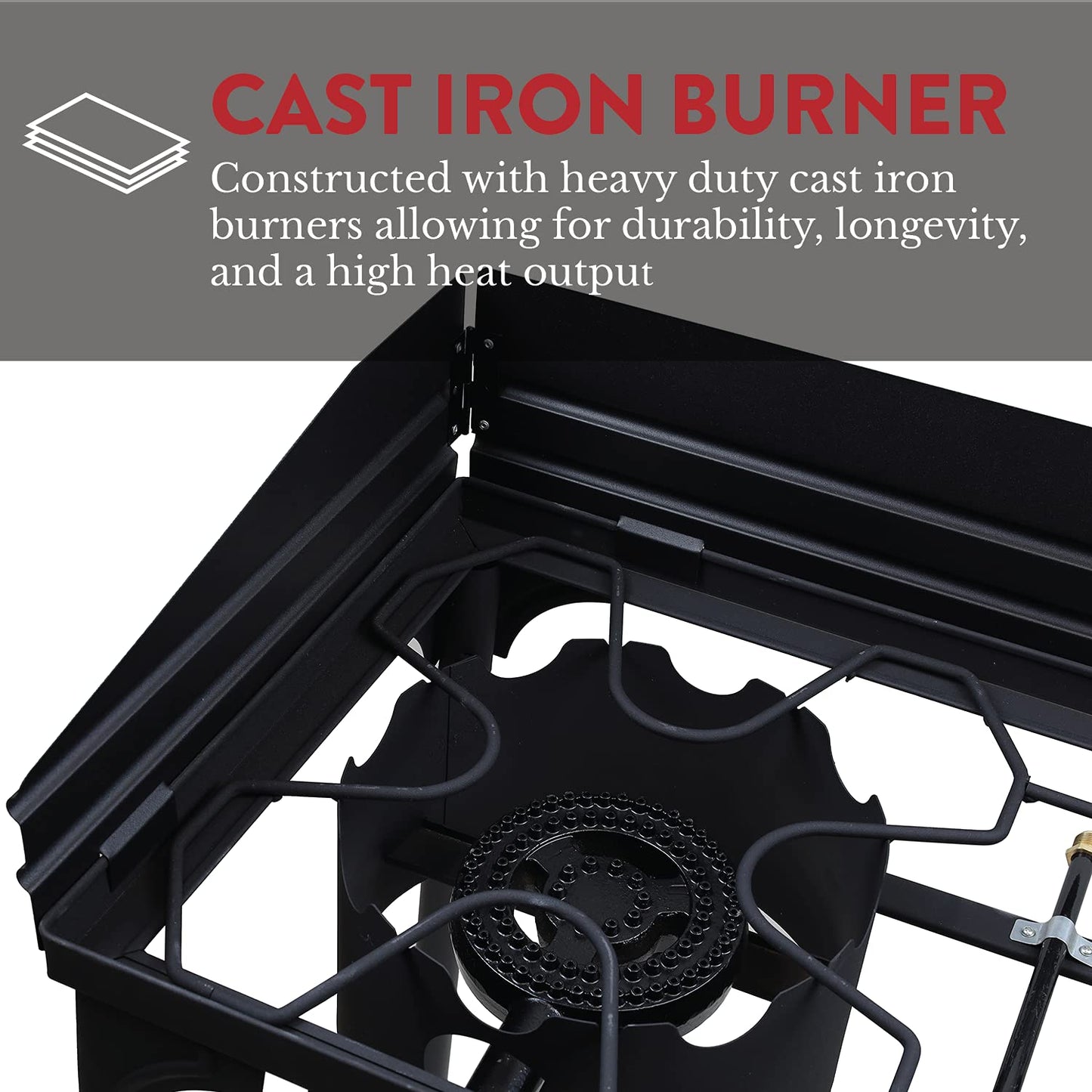 Gas One Propane Double Burner Two Burner Camp Stove with Windscreen Outdoor High Pressure Propane 2 Burner Adjustable PSI Regulator and 4ft Steel Braided Hose With Removable Legs