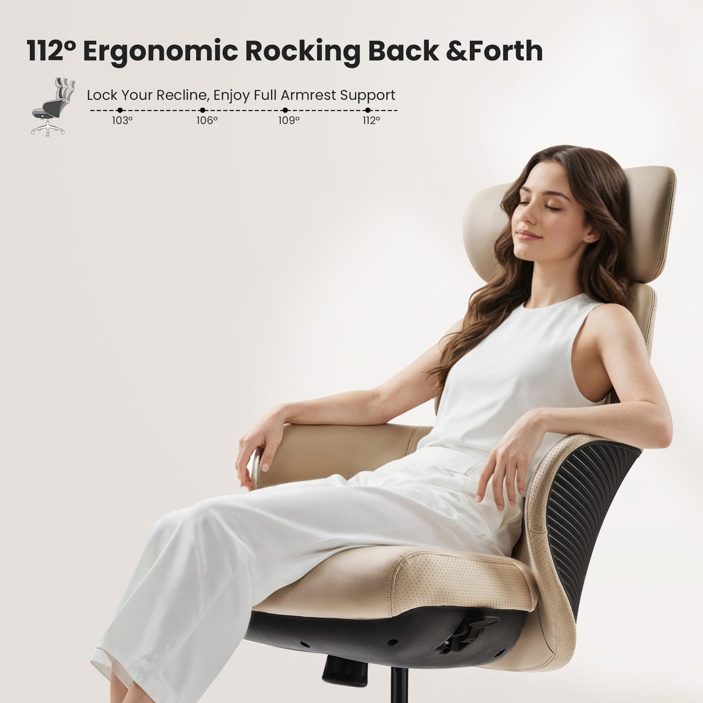 EUREKA ERGONOMIC Royal Rowan Leather Desk Chair, Microfiber PU Leather Office Chair with Wheels and Headrest, High Back Office Chair, Executive Office Chair Comfy for Home & Office, Off-White