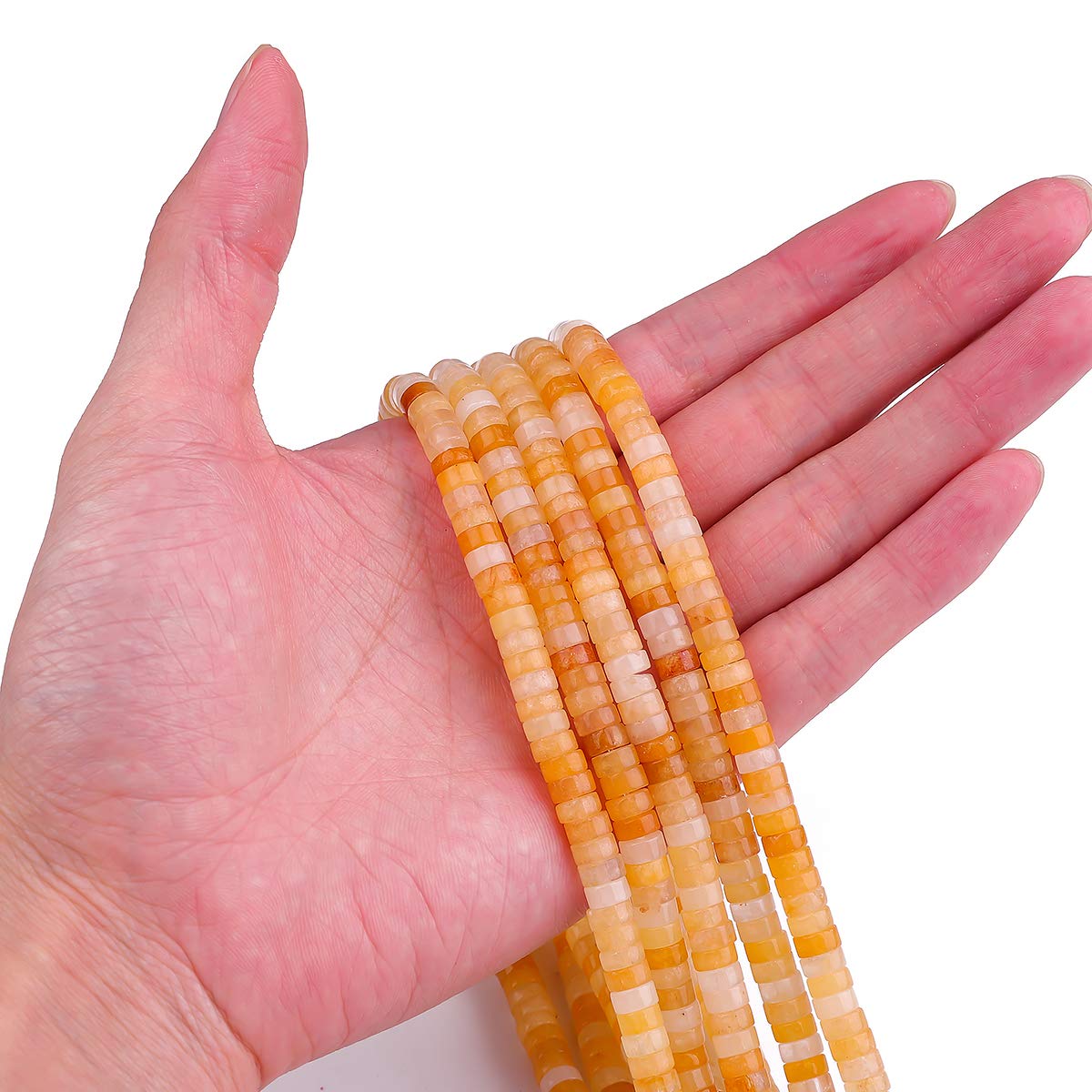 BEADIA Natural Yellow Jade Spacer Beads Caps Loose Semi Gemstone for Beading Jewelry Making 6mmx3mm 38cm