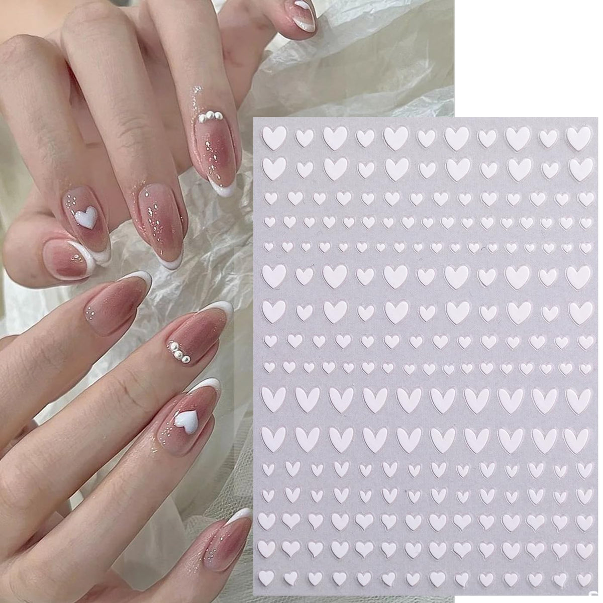 Heart Nail Stickers Decals for Nail Art, 6Sheets 3D Self Adhesive Hearts Nail Art Stickers for Women Gold Black White Red Heart Love Patterns Elegant Design DIY Valentines Manicure Accessories