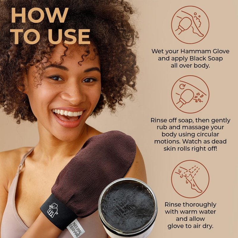 Natural Elephant Exfoliating Hammam Glove - Face and Body Exfoliator Mitt (Pure Black (Pack of 5))