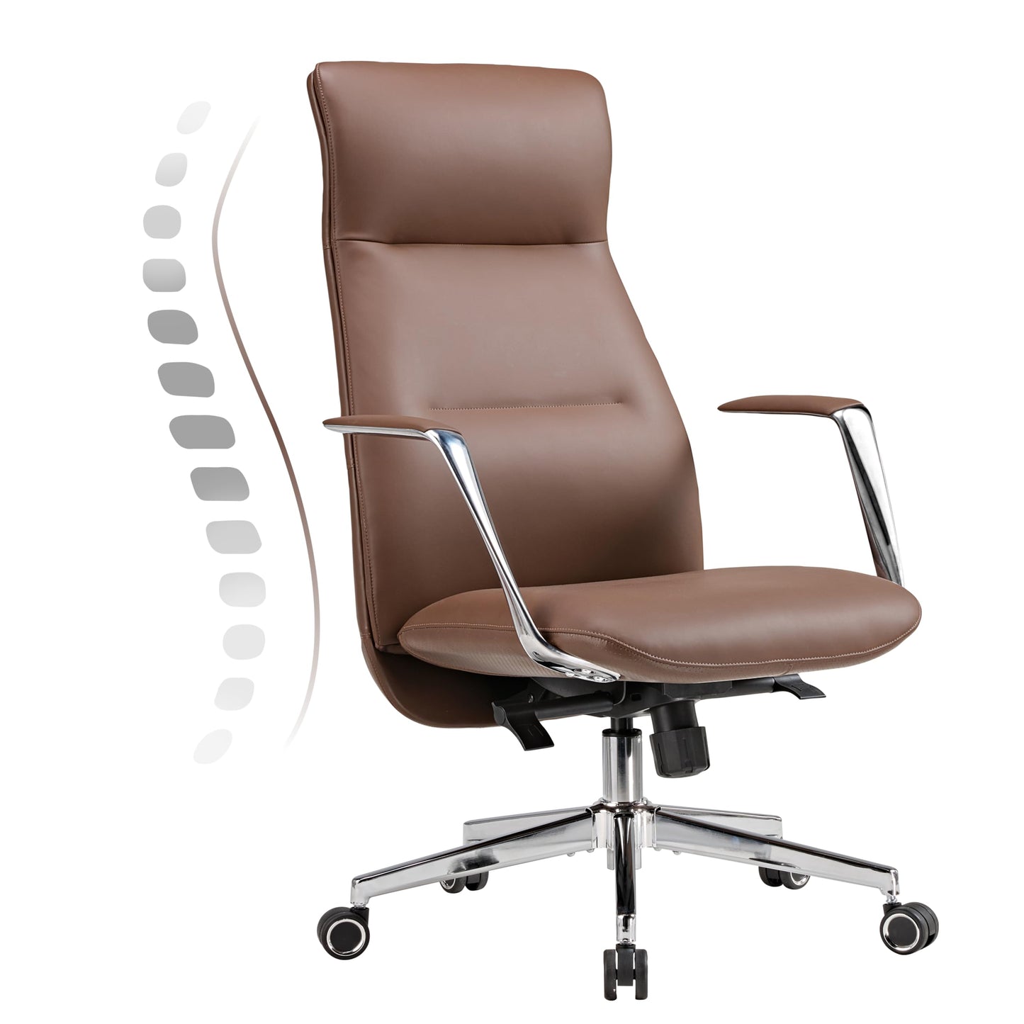 EUREKA ERGONOMIC Royal Slim Executive High Back Brown Leather Office Chair, Home Desk Chair for Adults, Big and Tall with Wheels, Swivel Rolling