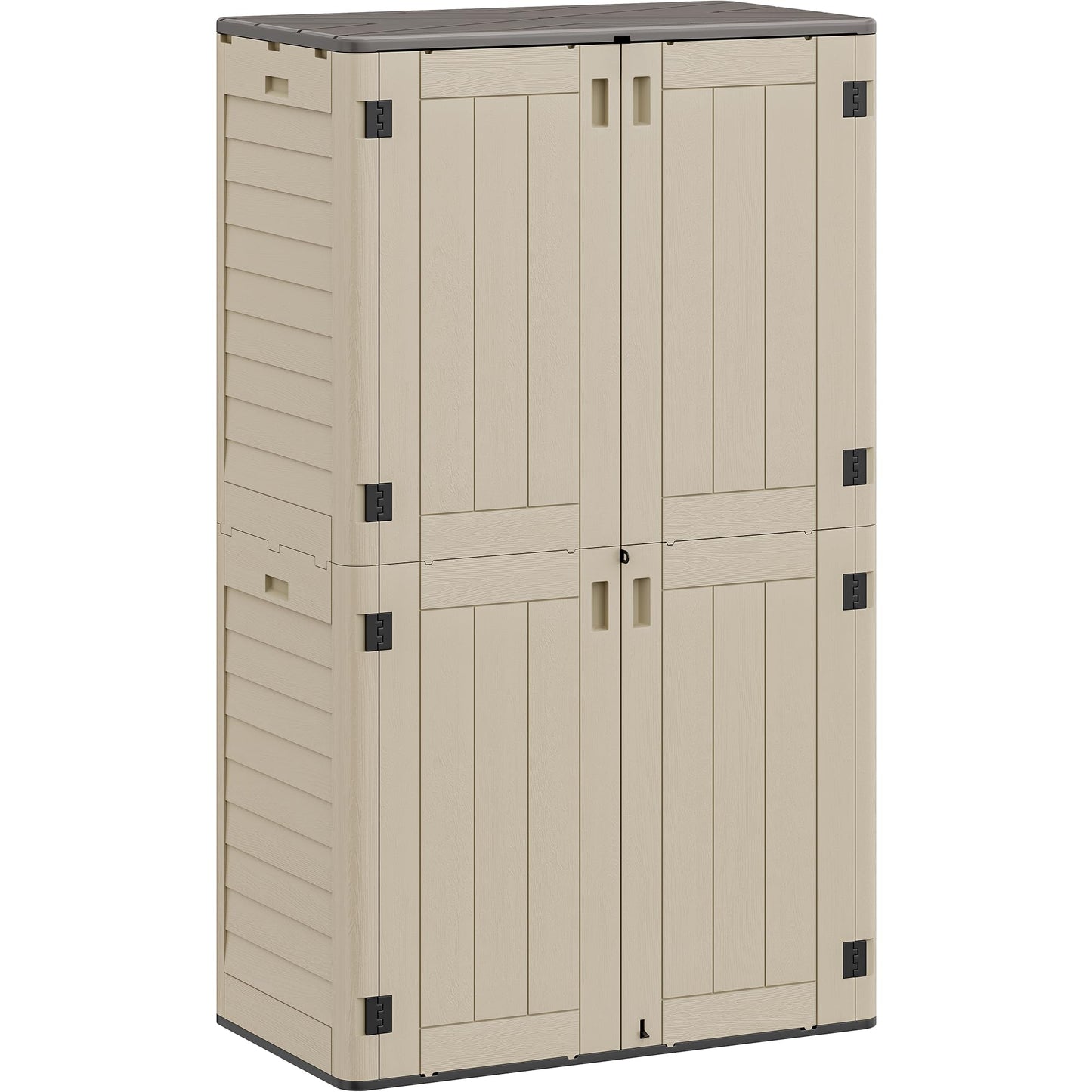YITAHOME 60 cu ft Tall Outdoor Storage Shed w/o Shelf, Resin Vertical Outdoor Storage Shed, Large Waterproof Storage Cabinet for Garage, Poolside, and Garden (Khaki + Black)