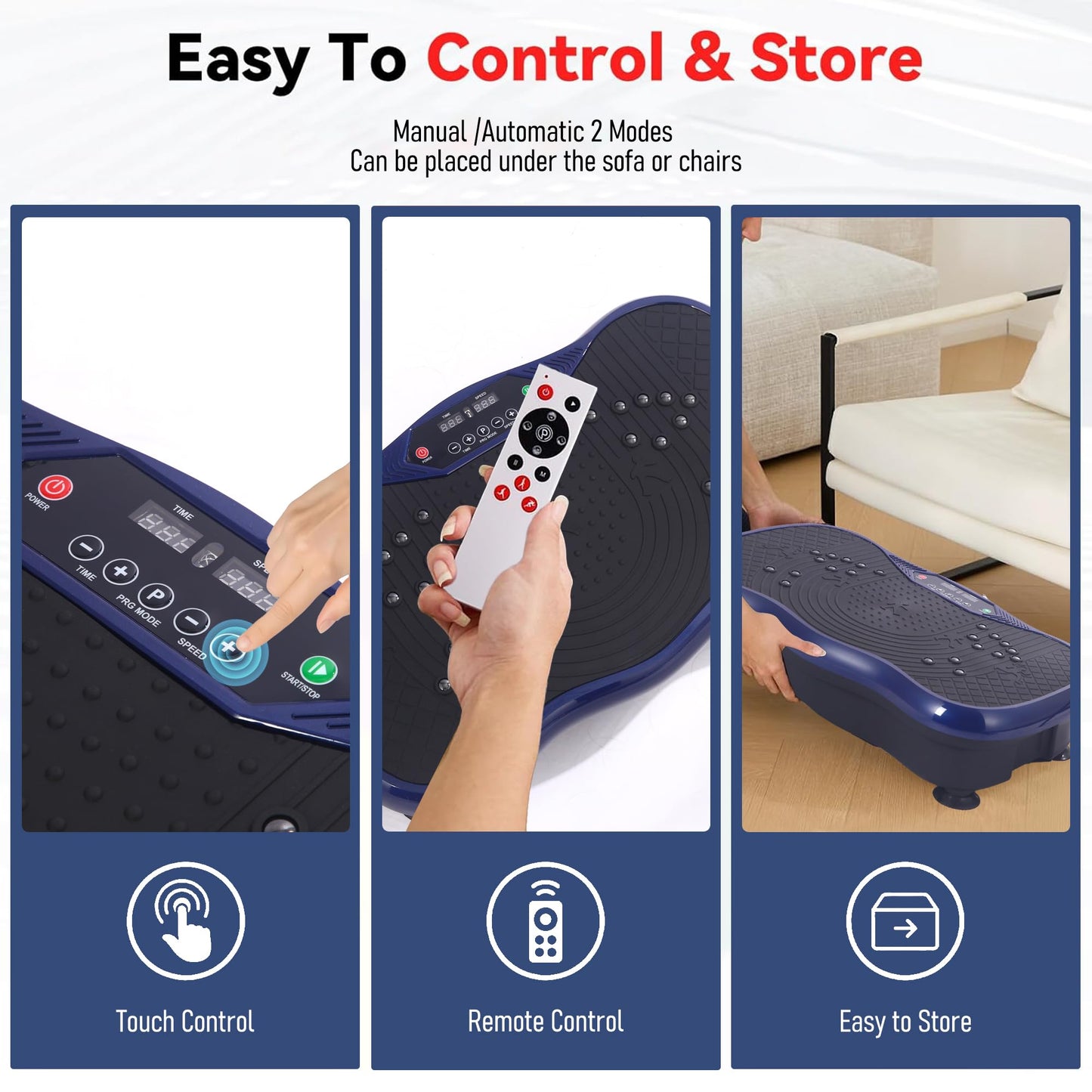 Vibration Plate Exercise Machine – Power Vibrating Plate for Lymphatic Drainage Weight Loss, Shake Plate Exercise Platform with Touch Screen & Resistance Bands, Equipment for Women Men (MN-0078-RED)