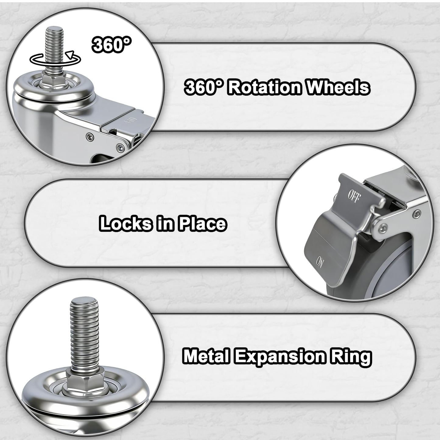 AAGUT 5 Inch Locking Swivel Casters 1/2"-13 x 1.5 Threaded Stem Wheels with Brake Grey TPR Rubber Wheel Set of 4"