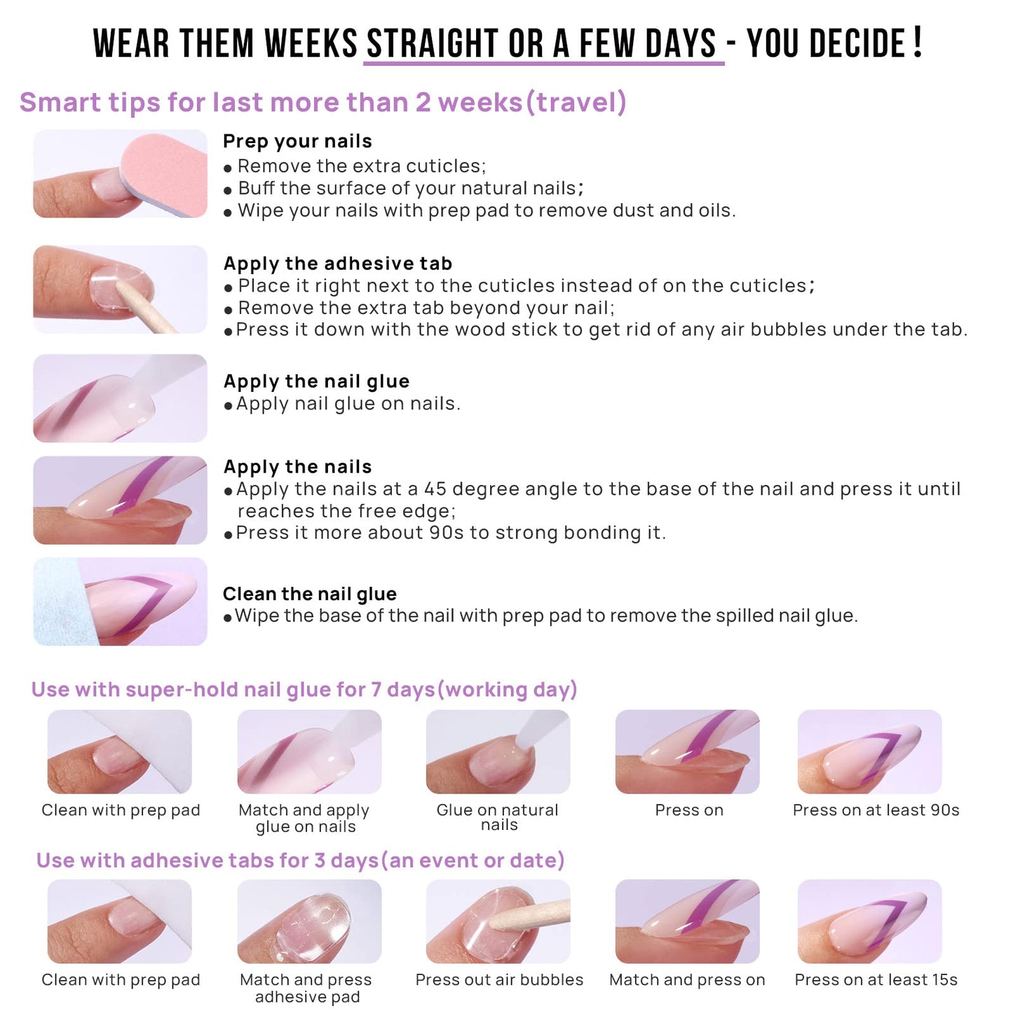 BTArtbox French Tip Press On Nails - Medium Press On Nails Almond, Natural Fake Nail with Nail Glue, Brown Glue On Nails in 16 Sizes - 32 Fake Nails Kit, Capable