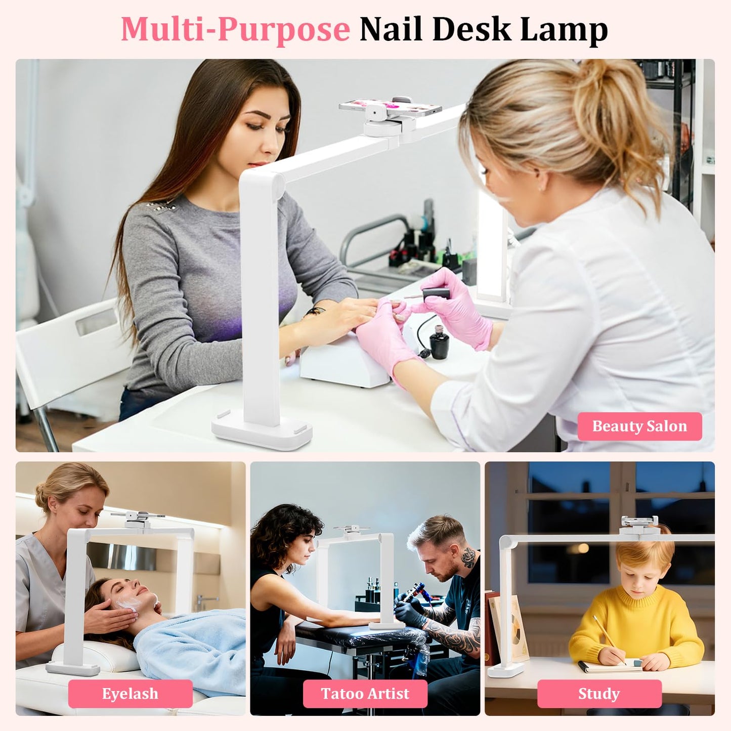 iVict Nail Desk Lamp, 34" Nails Tech Light with Phone Stand, 0-100% Adjustable Brightness, 3000K-6000K Color Temperature Led Desk lamp for Nail, Tattoos, Eyebrows, Beauty