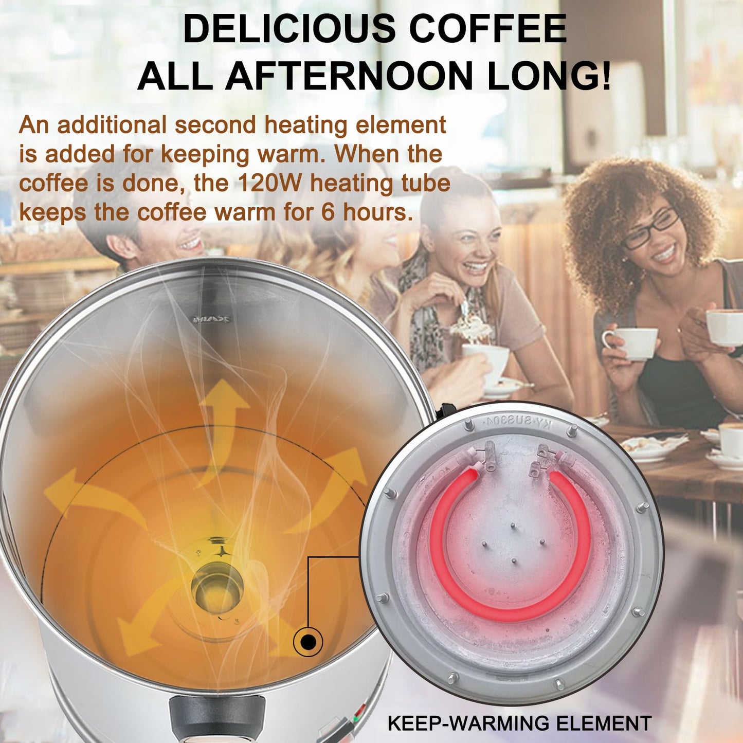 GOLREAN Commercial Coffee Maker 100 Cup Coffee Urn Hot Beverage Dispenser 4 Gallon 16L Large Coffee Urn Dual Layers 304 Stainless Steel 1300W Fast Brew Percolator For Business, Catering, Church