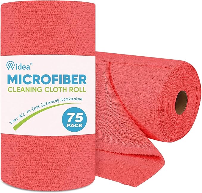 AIDEA Microfiber Cleaning Cloth Roll, 75PK Red, Reusable Paper Towels Tear Away Cloth, Microfiber Towels Washable Shop Rags, Lint Free Cleaning Rags for House, Kitchen, Window, 11.5"Ã11.5"