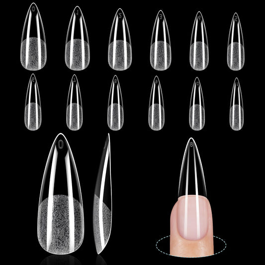 TOMICCA Long Stiletto Nail Tips, 240Pcs 12 Sizes Almond Fake Nails Half Matte Acrylic Gel Nail Tips Full Cover False Nails for Nail Extension Home DIY Salon