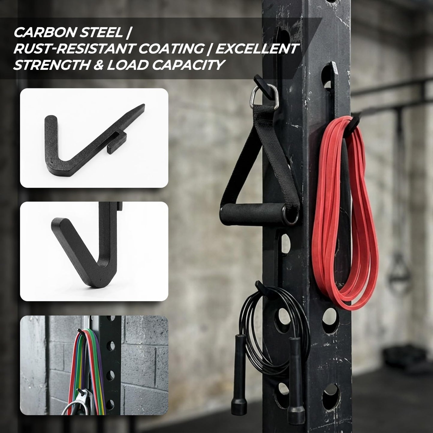 Lights Mountain Power Rack Hooks 10 Pack, J Hooks for Squat Rack, Heavy Duty Gym Storage Hooks for Resistance Bands, Belts, Chains & Cable Attachments & Accessories, Fits 5/8" & 1"" Holes"