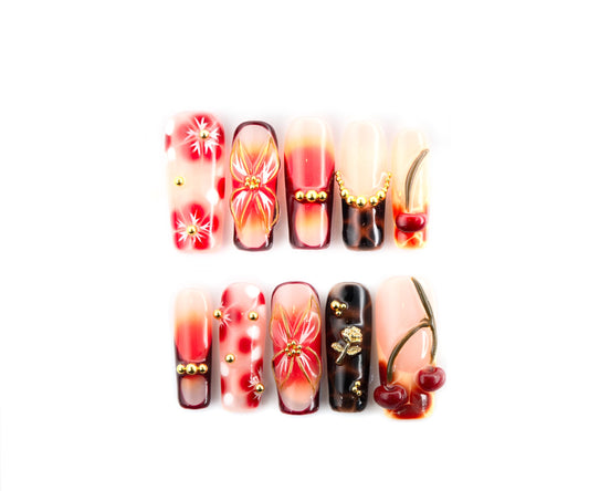 Press On Nails, square Shape, 3d Design, False Nails, 10 Piece Set