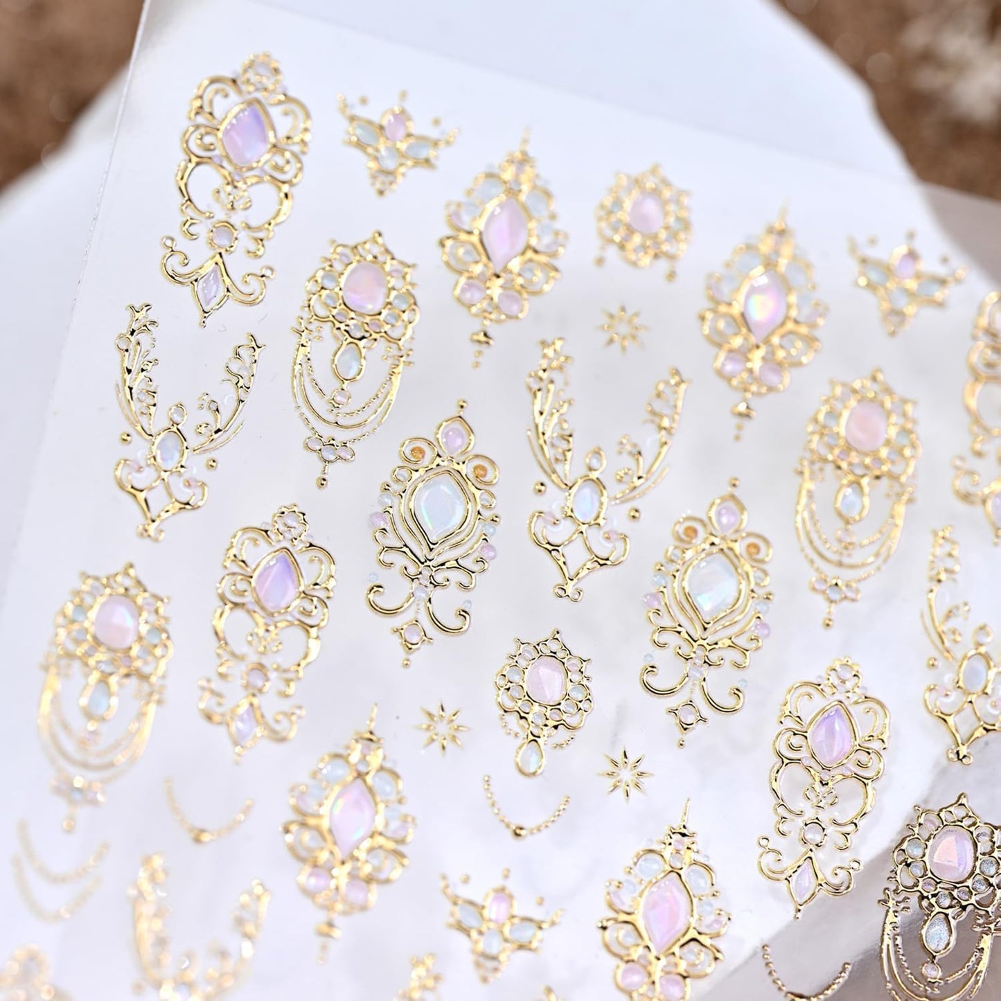 Gold Nail Stickers for Nail Art 5D Embossed Gemstone Nail Art Stickers Gold Mace Nail Decals Self-Adhesive Nails Design Supplies for Women Girls DIY Manicure