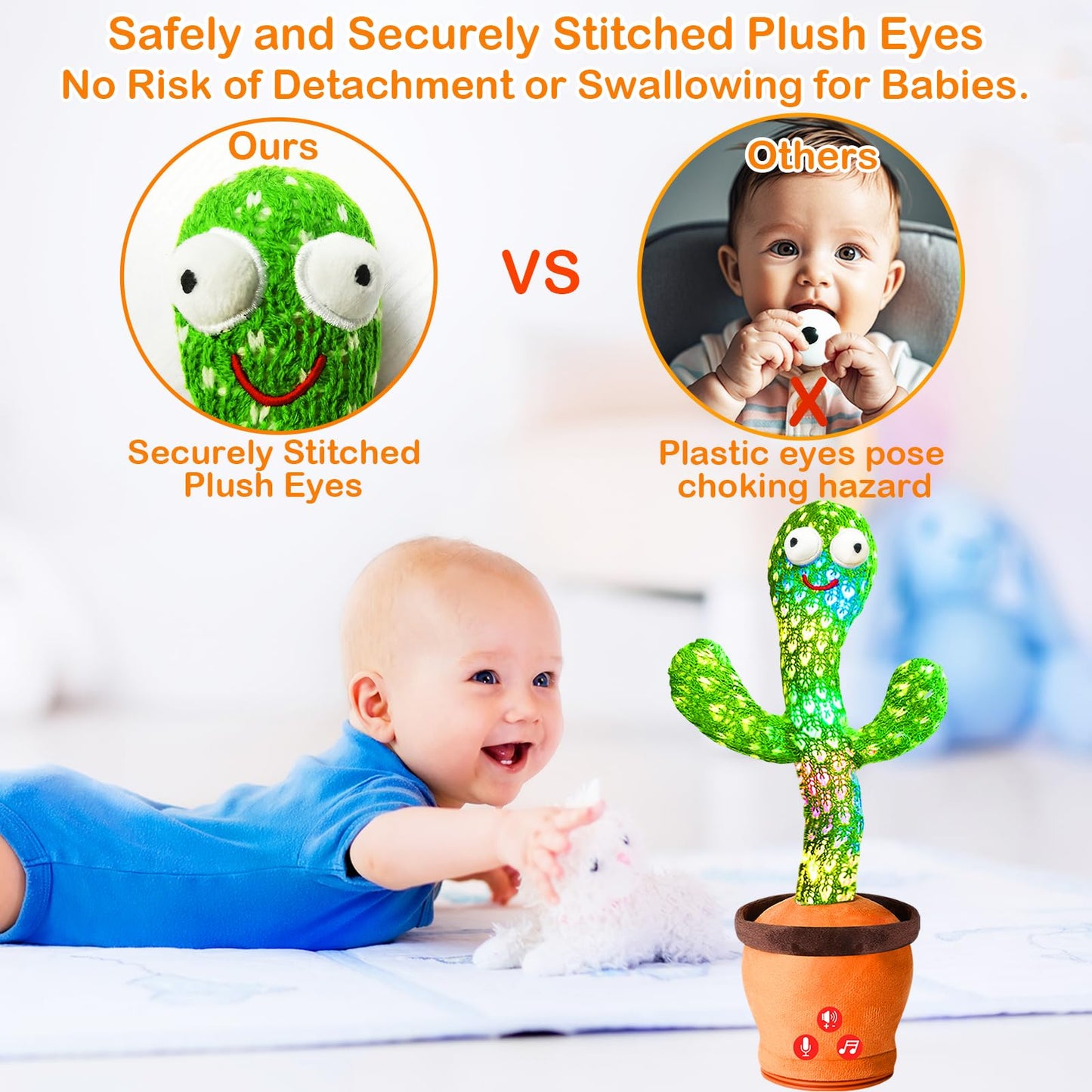 Rechargeable Dancing Talking Cactus Toy Mimics back, Singing Cactus Baby Toy, Educational Baby Toys 18 months+ w/ 51 English Songs, 1 Year Old Girl Gifts, Toys for Baby Boy, Toddler Infants