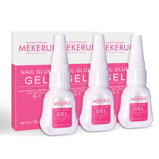 Mekerui Super Strong Nail Glue for press on nails resists dripping and clogging. It dries rapidly in 7 seconds sans UV light, offers long lasting 30+ days, is waterproof, and meets professional salon