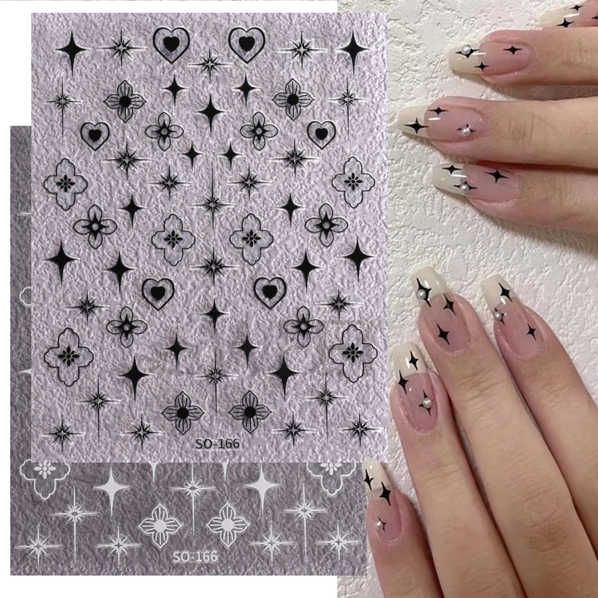 6 Sheets Gold Star Nail Sticker, Retro Design,3D Self-Adhesive Nail Decals Silver/Pink Gold Hollow Cross Star Heart Glitter Designer Nail Supplies Elegant Luxury Manicure Sticker DIY for Women Girls