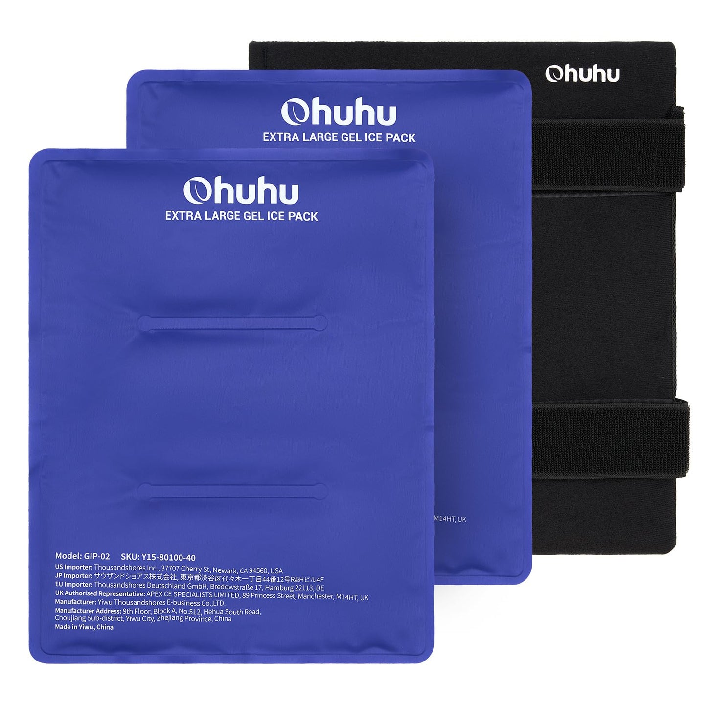 Ice Packs for Injuries 14" X 11"": Ohuhu 2 Pack Hot Cold Gel Ice Pack X-Large Reusable Ice Packs with Wrap Flexible Pain Relief for Shoulder Legs Knee Back Hip Aches Injury Muscle Pain-Blue"