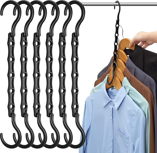 AMKUFO Hangers-Space-Saving 8 Pack Space-Saver, College-Dorm-Room-Essentials for Guys Girls, Smart Hangers for Bedroom Apartment Essentials, Black Plastic Magic Hangers House Organization Must Haves