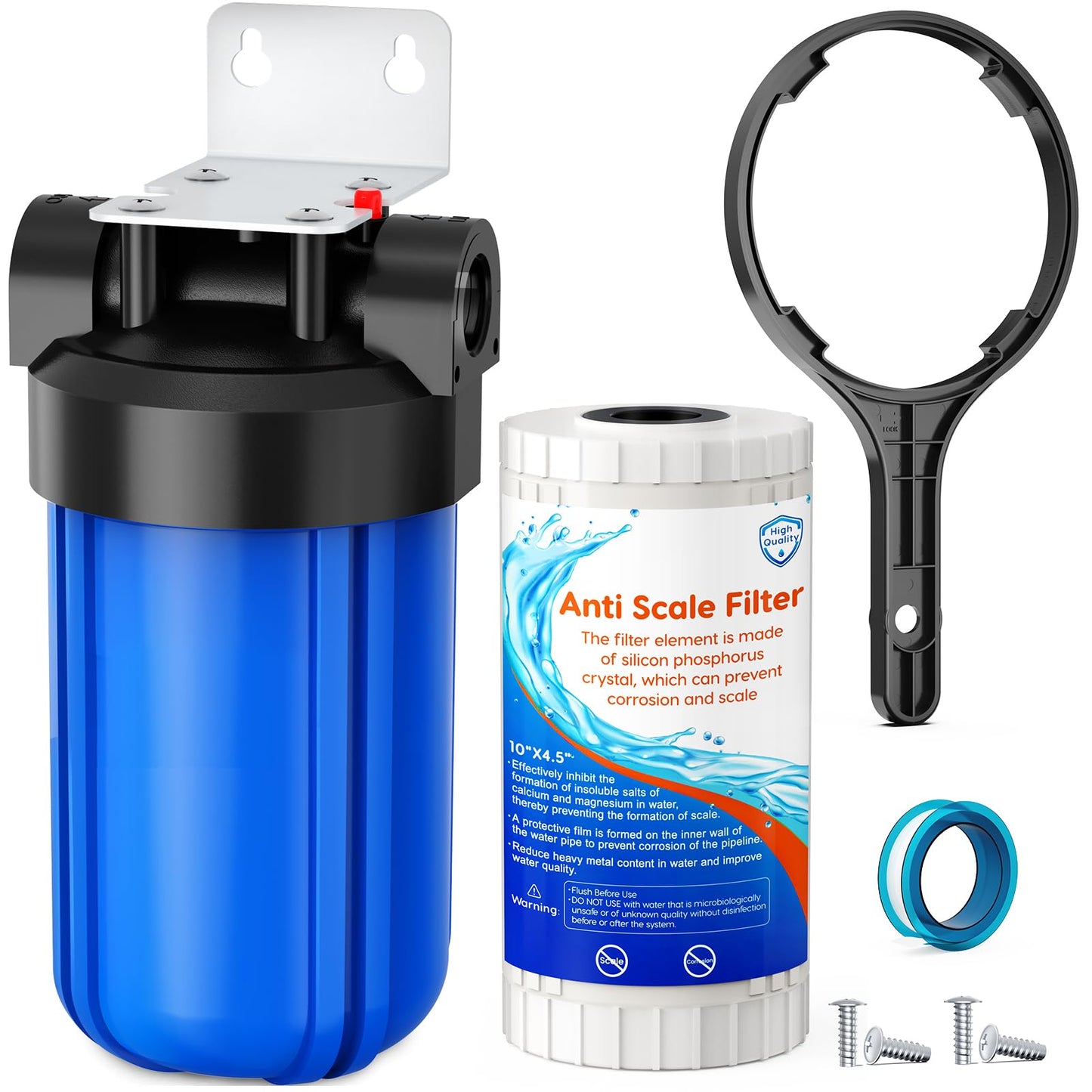 Anti Scale Whole House Water Filter System, Pipeline Prevent Scale Whole House Water 10" x 4.5" Filter, with 80,000 Gallons Capacit, 1" Inlet/Outlet, Reduces Scale Water Filters