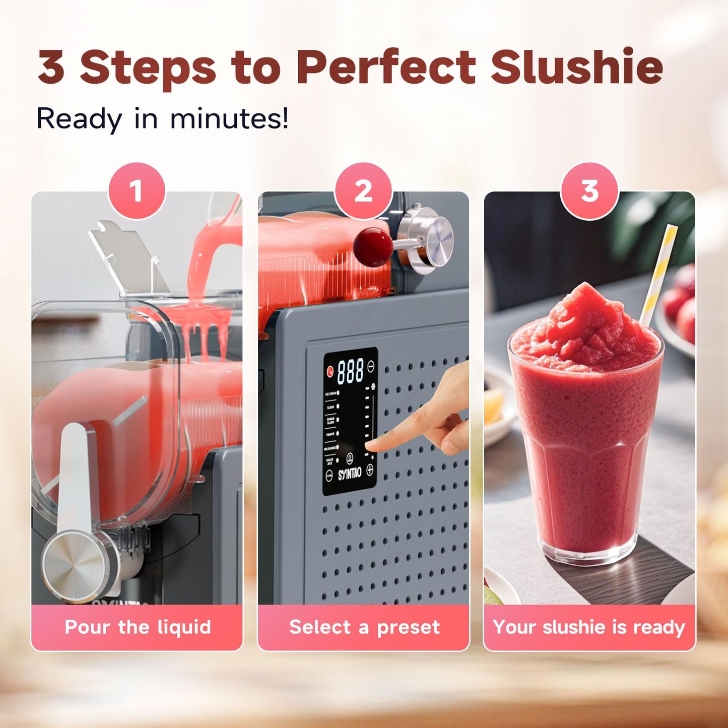 SYINTAO Slushie Machine for Home, Soft Serve Ice Cream Machine, 88oz Vessel Slushy Machine with 6 Preset Programs, Frozen Drink Maker for Slush, Margaritas, Smoothie, Frappés, and More (CoolGray)
