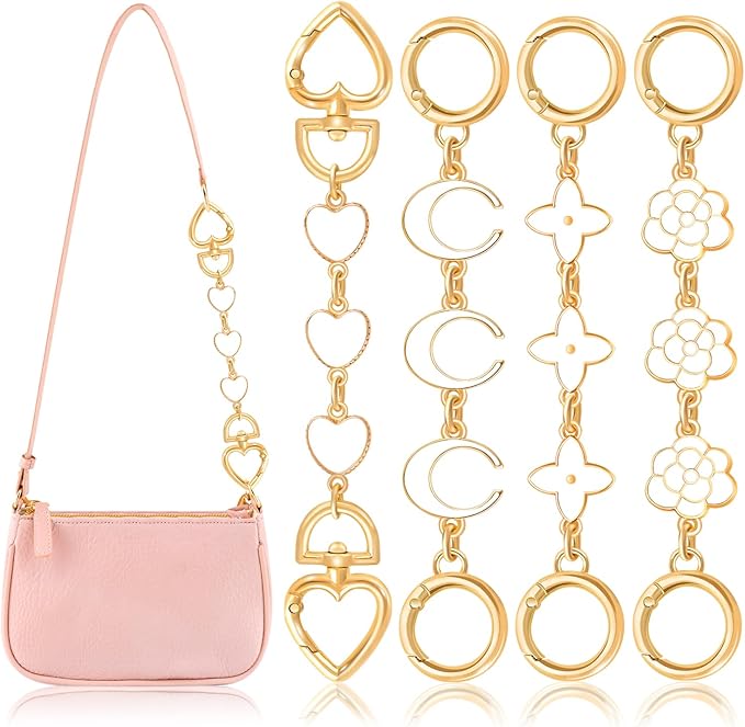 4Pcs Bag Extender Chain (White Multishapes) Purse Extender Chains Bag Strap Extender for Handbags Crossbag Shoulder Bags, Metal Gold Chain Replacement White Purse Bag Chains Accessories Mother's Day