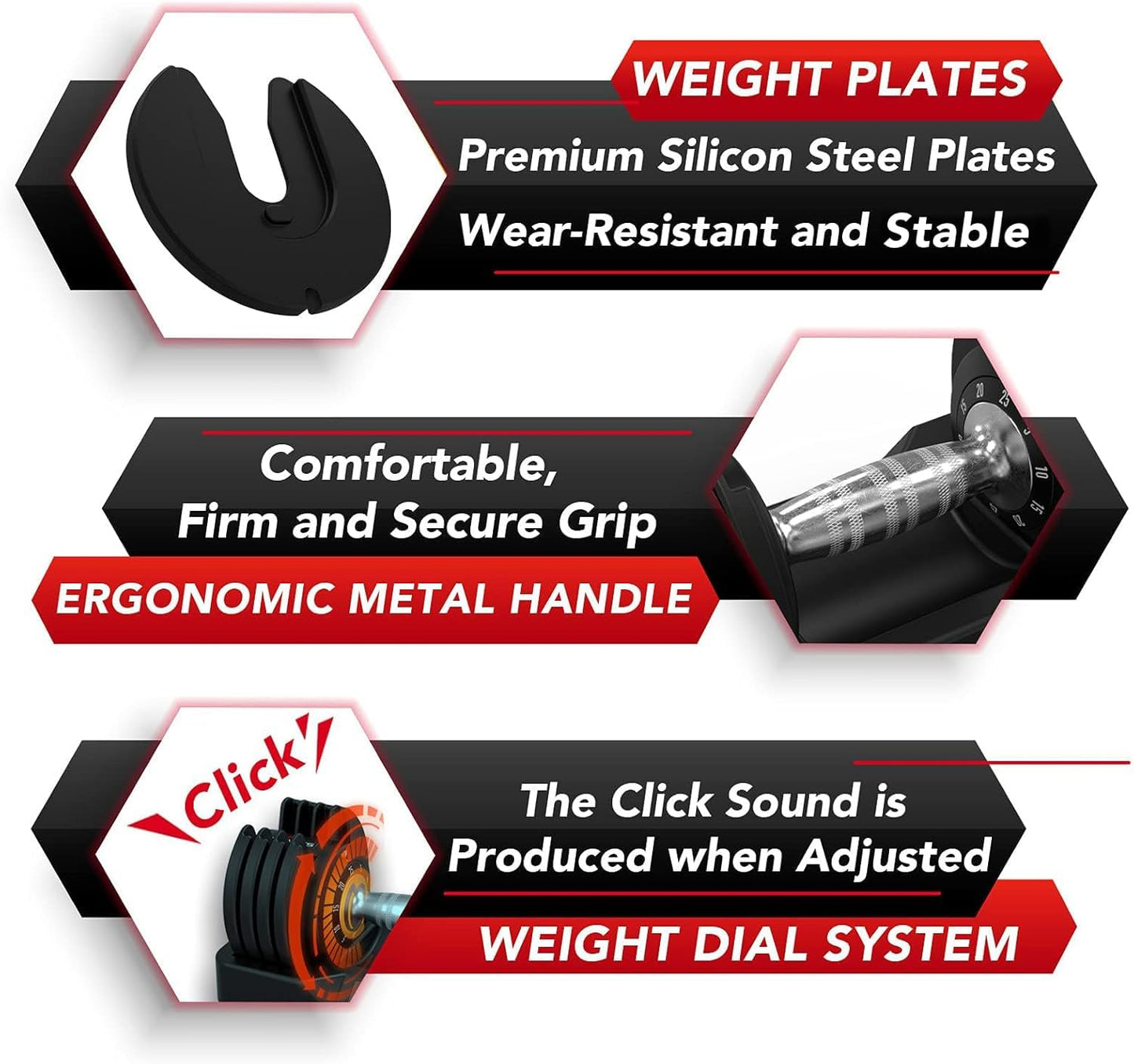 Keppi Adjustable Dumbbells Set-25lb Pair, Anti-Slip Metal Fast Adjust Weight Handle, Exercise & Fitness for Full Body Workout -DBA25(Pair)
