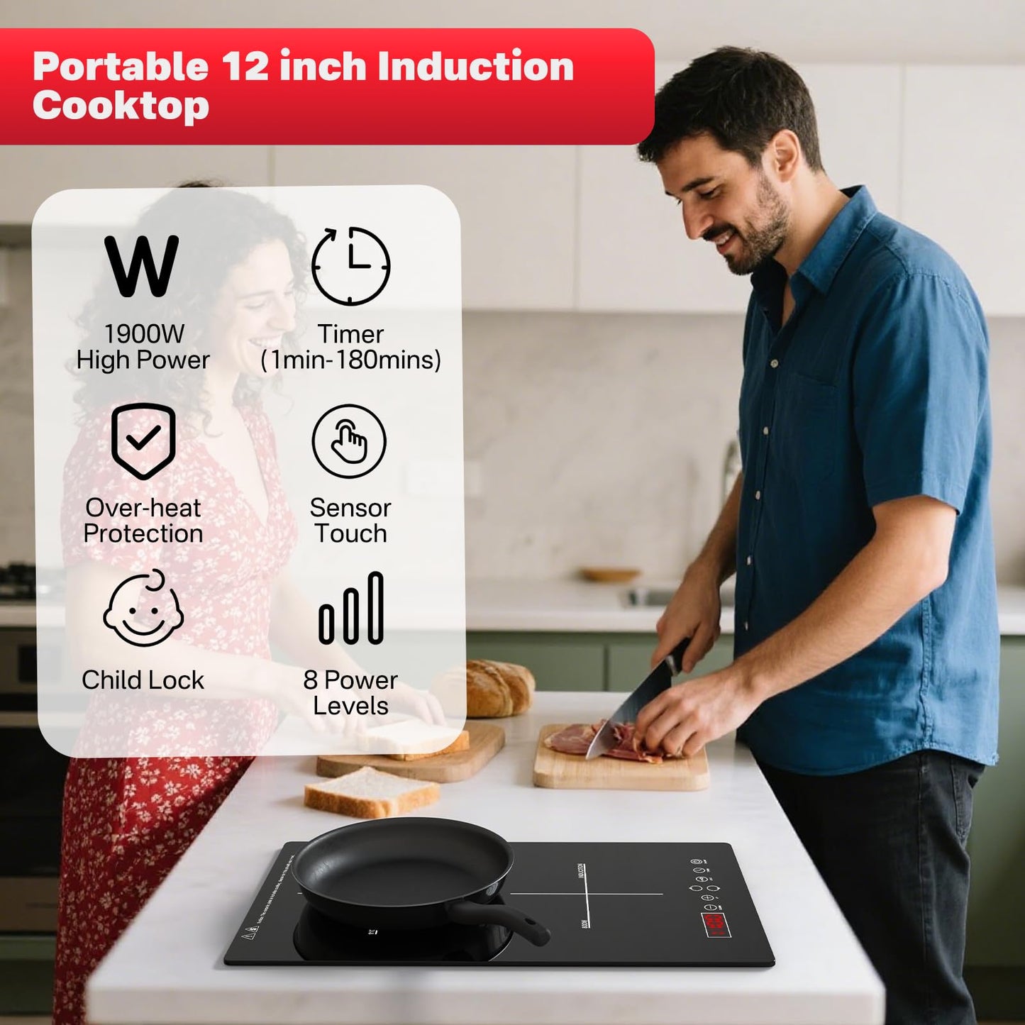 GRACEALL 2 Burner Induction Cooktop, 12 inch Glass Top Electric Stvoe for Cooking, Built-in & Countertop Kitchen Hotplate, 120V Plug in Stoves with Safty Lock and Timer