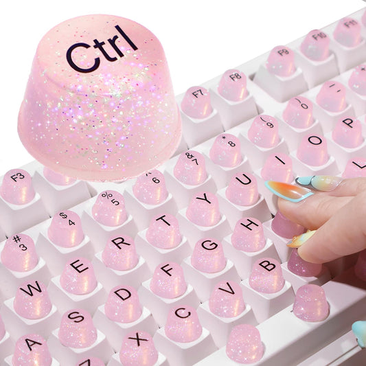 Raised Keyboard Stickers for Long Nails, Bling Keyboard Bubbles for Women with Letters, Soft Silicone Nail Art Typing Keycaps for Desktops (Pink, 128pcs)