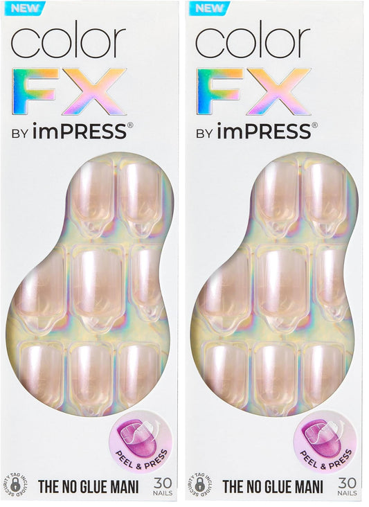 Kiss colorFX by Impress Press On Nails, ‘Connection’, Solid White, Short Squoval, IMPROVED adhesive, Up to 10-Day Hold, Nail Kit Includes 30 Fake Nails, Prep Pad, Manicure Stick, Mini Nail File