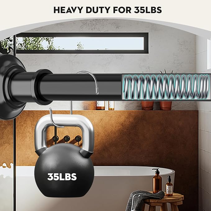 Black Long Curtain Rod Tension Shower Curtain Rods 30 to 130 inch Adjustable Spring Heavy Duty Rods for Bathroom Windows Outdoor Spliced and Telescopic Design No Drill No Slip Stainless Steel