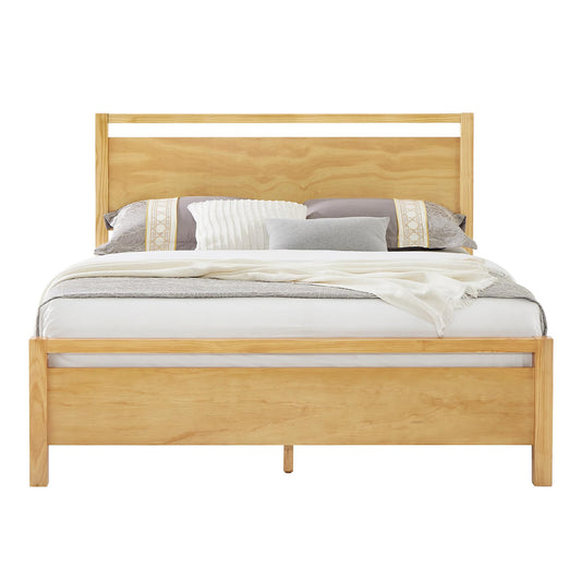 AMERLIFE Queen Size Solid Wood Bed Frame with Headboard, Minimalist Platform Bed with Wood Slats Support/No Box Spring Needed/Easy Assembly/Noise-Free, Natural