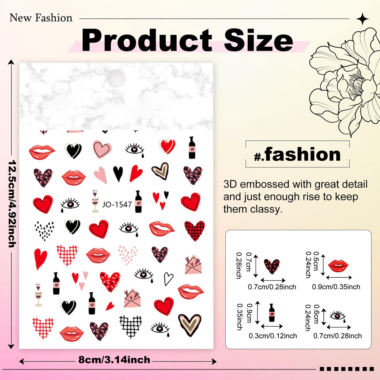 12 Sheets Valentine's Day Nail Sticker for Nails Art 3D Embossed Self-Adhesive Pink Red Love Heart Lips Valentine's Day Nail Decal Design Supplies for Women DIY Manicure Art Decoration YX1241