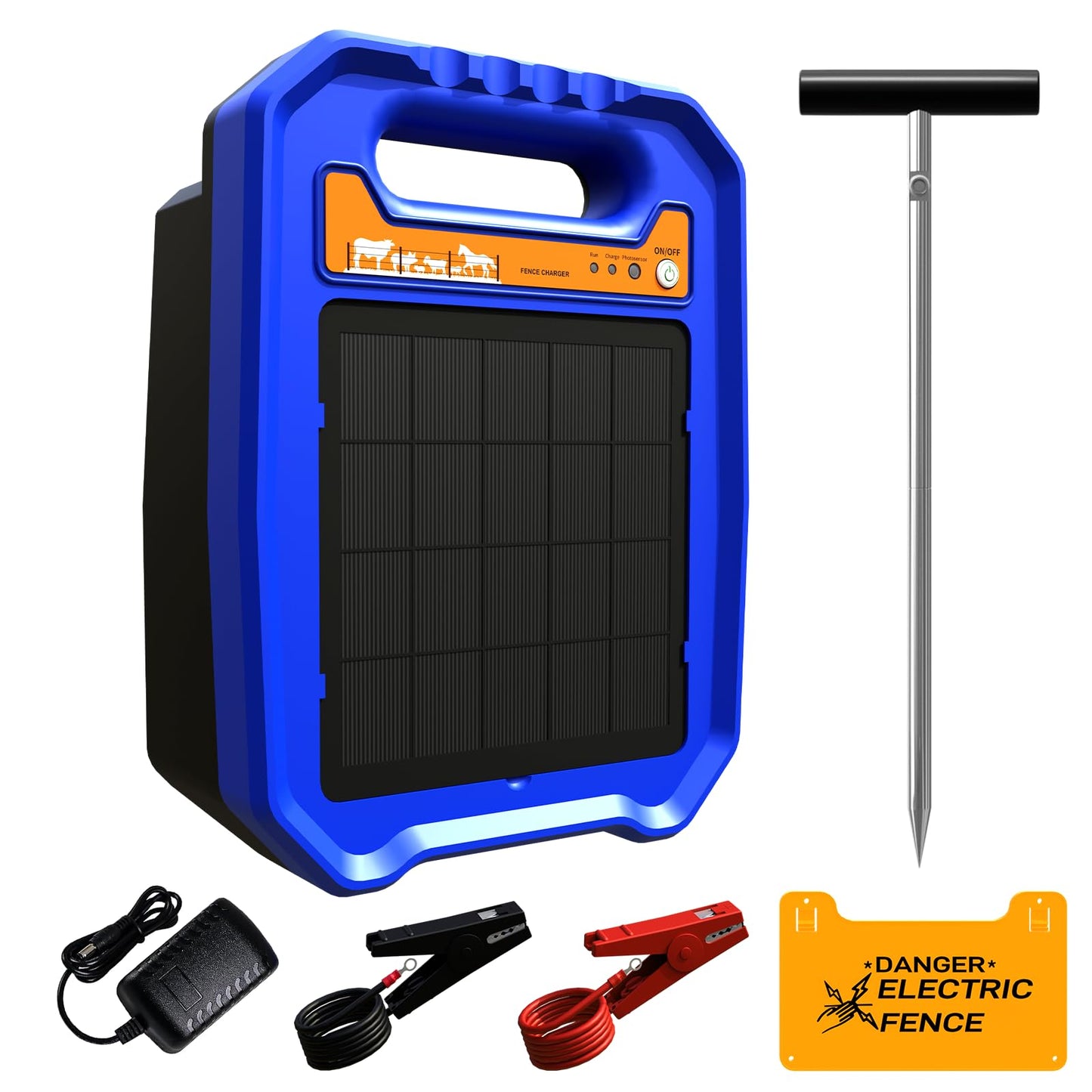 DfuGift Solar Electric Fence Charger - 0.5 Joule Output up to 5 Miles, 8000V Solar Powered Fence Energizer for Livestock, Cattle and Horse, IP55 Weatherproof Controller with Day/Night Mode