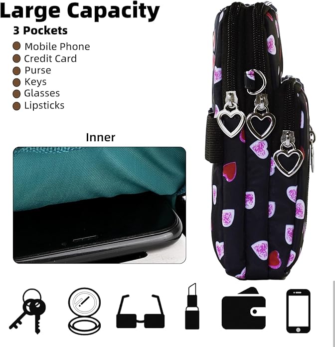 JANKS Small Crossbody Bag for Women - Mini Phone Purses with Crossbody Strap and Wallet - Nylon Arm Bag