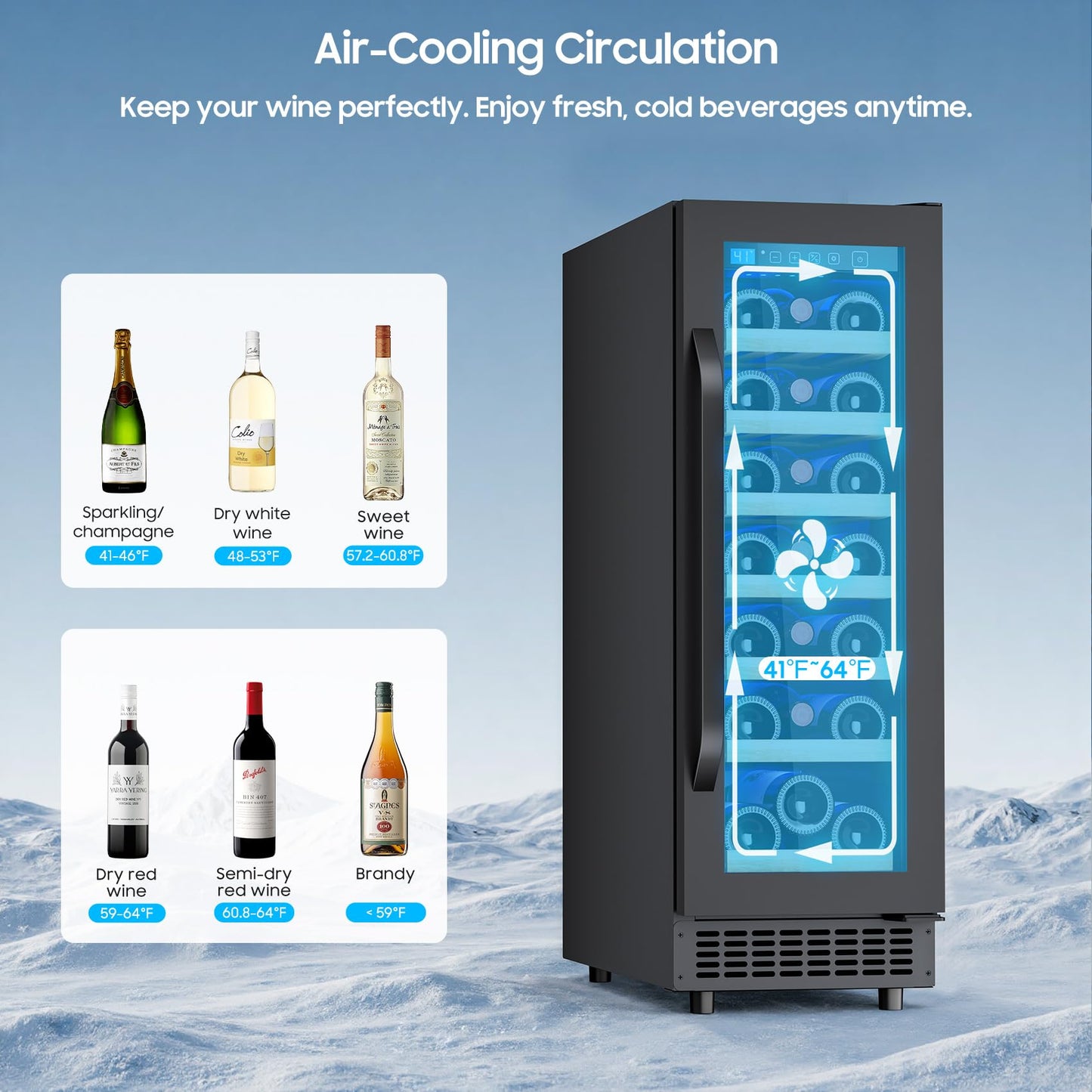 EORICE 12Inch Wine Fridge Small Refrigerator 21 Bottle Freestanding/Built in, Compressor 2Cu.Ft Wine Cooler w/Lock & LED Display, 41℉-64℉ Digital Temperature Control Fridge for Cubicle under Counter