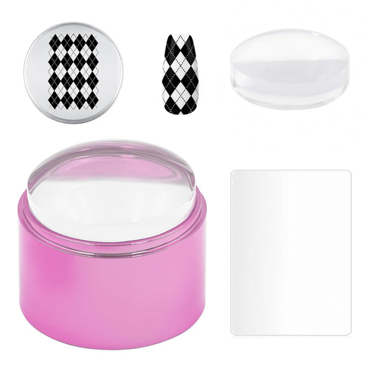 4cm Nail Art Stamper Kit Silicone French Tip Nails Stamp Sticky Nail Stamper with Replacement Heads&Scrapers Nail Art Stamping Nail Printing Tool for Home Manicure Diy (Pink)