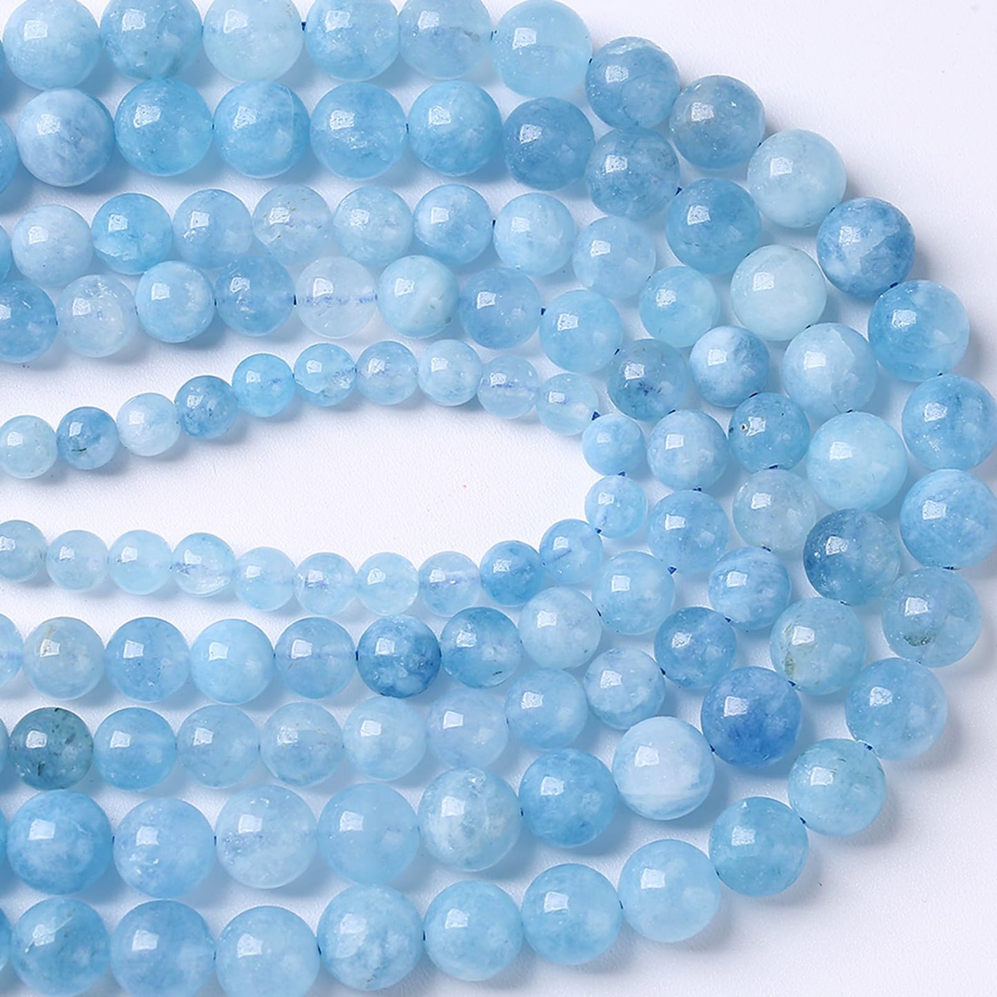 180pcs 4MM Blue Aquamarine Jade Natural Stone Beads Round Loose Crystal Energy Beads for Jewelry Making DIY Bracelet Necklace 2 Strands 32"