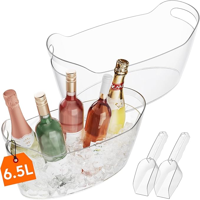 Lifewit 6.5L Ice Bucket for Parties 2 Packs, Portable Drink Bucket for Cocktail Bar, Plastic Champagne Cooler for Beverage/Wine/Beer, Mimosa Bar Supplies Chiller Tub with Scoop 38 x18x20â¯cm/15x7x8"