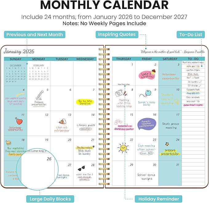 Monthly Planner 2026-2027, 2 Year Months Calendar Planner 2026-2027, Runs from January 2026 - December 2027, 7" x 10", 24 Months, Perfect for School Office Home Planning - Rust Brown