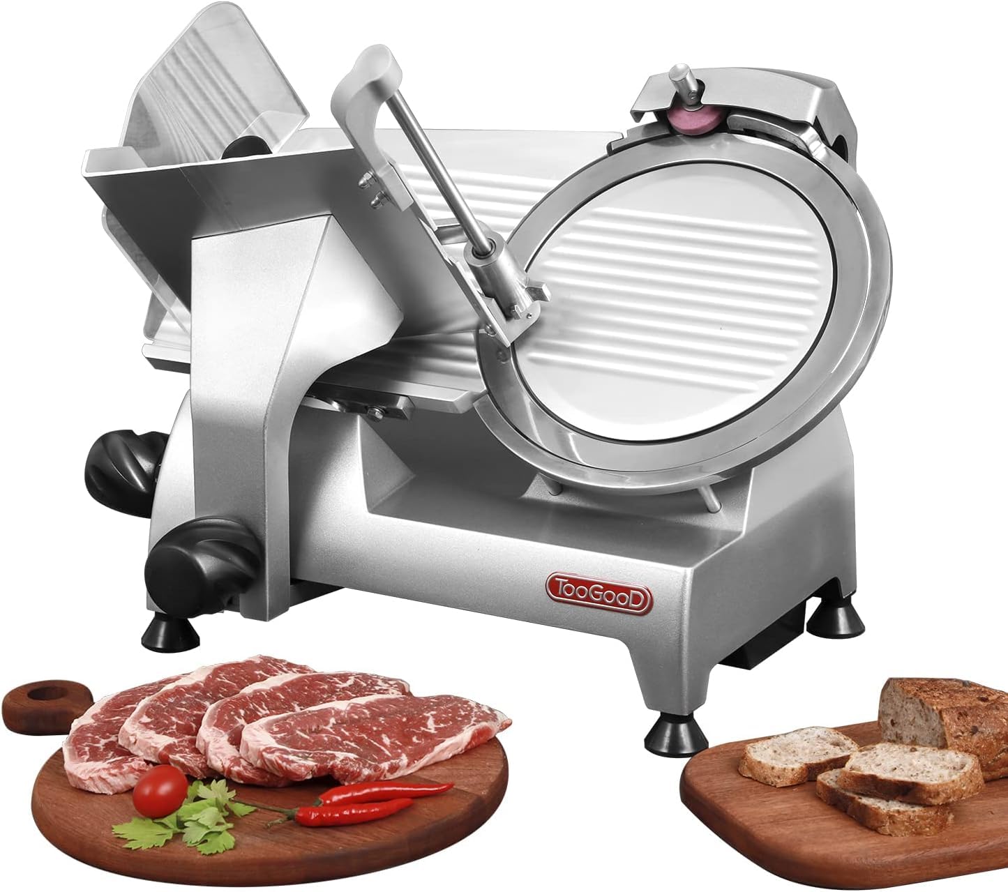 Toogood 10" Electric Commercial Meat Slicer - 1/3 HP Meat Slicer Heavy Duty with Carbon Steel Blade, Deli Food Slicers Machine for Commercial and Home Slicing Meat/Cheese/Bread, Adjustable Thickness