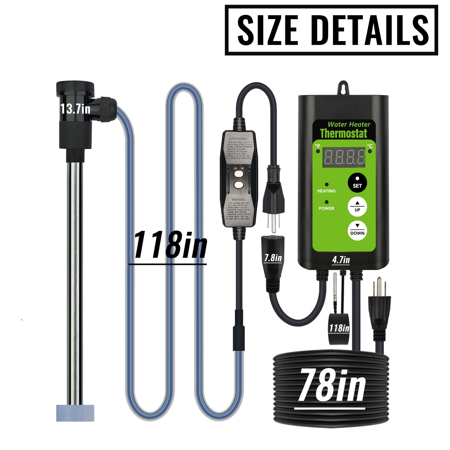 LINGLONGTEMP 1000W Titanium Submersible Hot Tub & Pool Portable Electric Immersion Water Heater with Temp Control & GFCI for Bathtubs, Buckets, Baptism Pool, Inflatable Pool, Baptistry & Sap tub