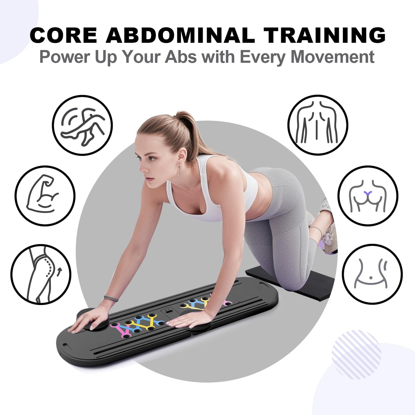 Pilates Board, Pilates Reformer Set, 6-in-1 Portable Foldable Ab Board Trainer Exercise Machine for Home with Digital Display, Pilates Reformer Board for Women