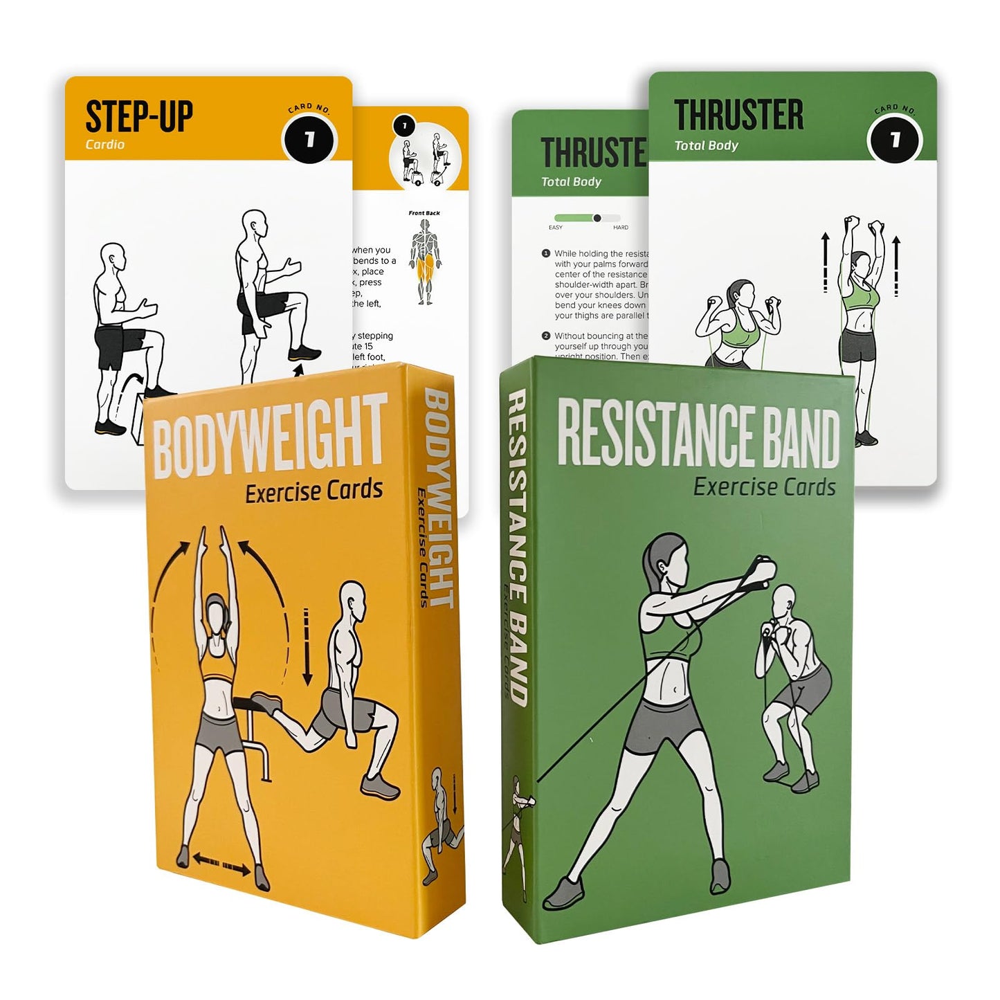 ELAORY Bodyweight & Resistance Belt Workout Cards, 100 Different Exercise Cards with Detailed Illustrations, Large Size 5" x 3.5"" Fitness Cards for Women & Men"